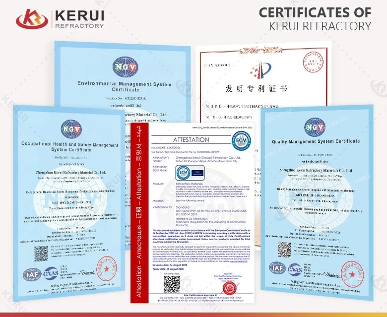 Certificates of Kerui Fused Cast AZS