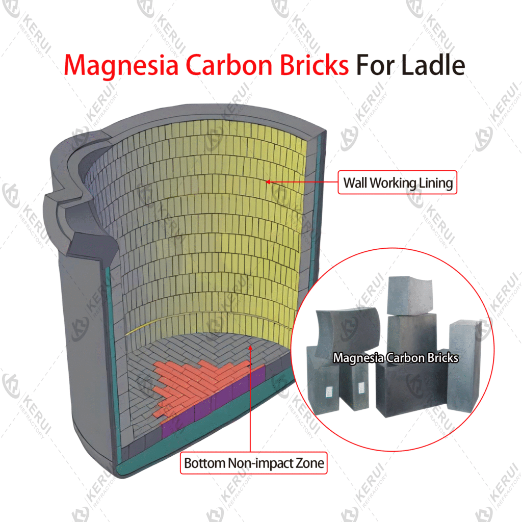 Magnesia Carbon Bricks Layout for Ladle Wall and Bottom Non-impact Zone